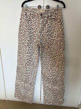 Sézane Light Leopard Print Jeans High Rise Straight Size 40 EUC